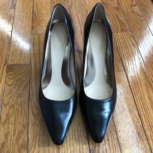 Classic black leather heels by Calvin Klein, wide